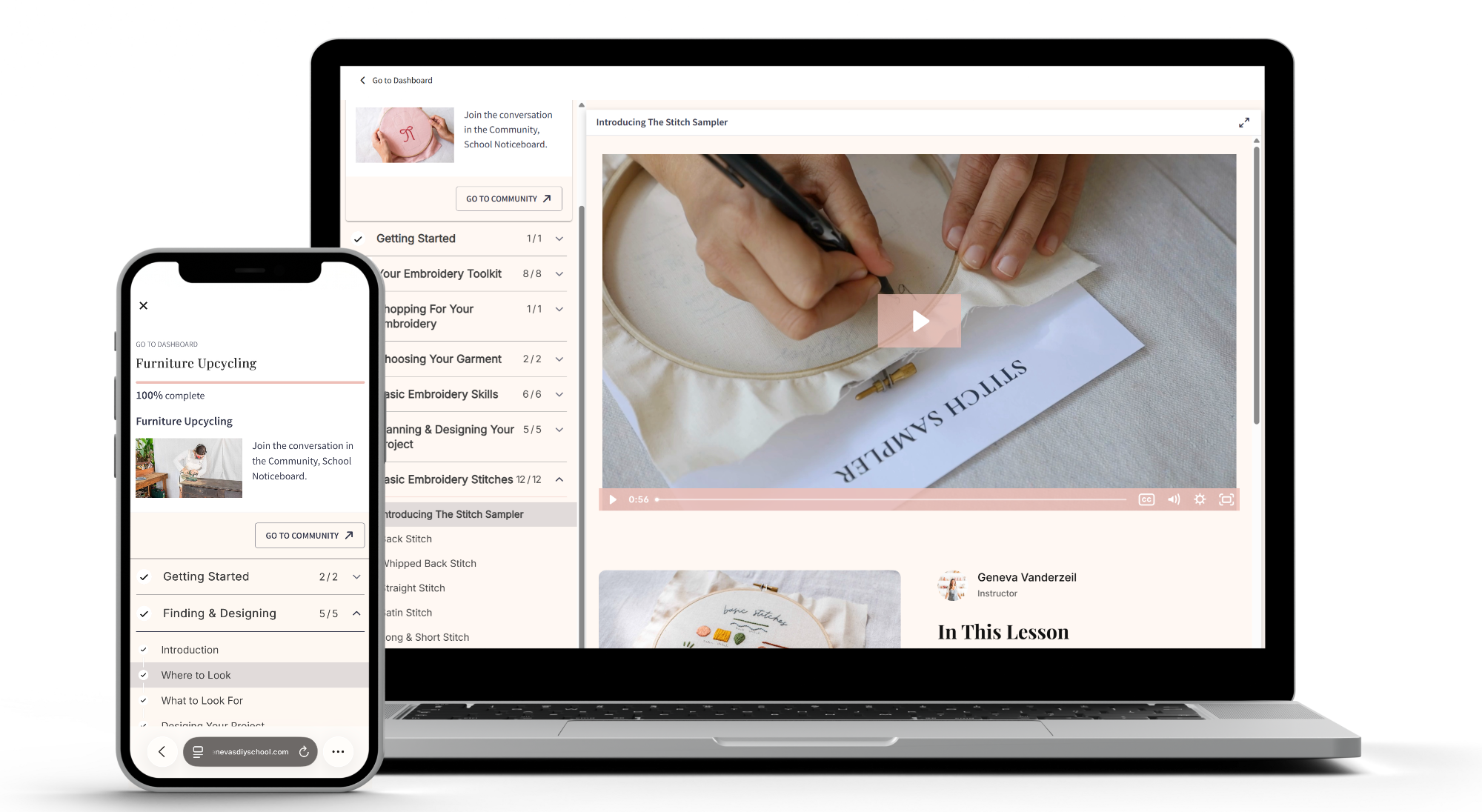Laptop and smartphone displaying a website with educational content on a white background